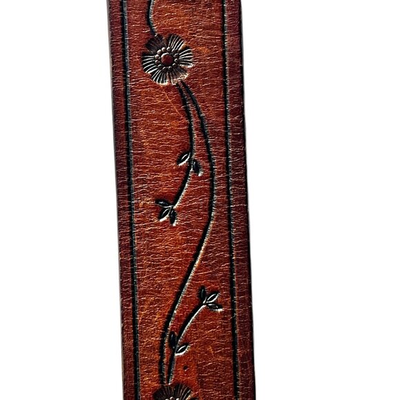 Brighton Leather Belt Floral Embossed Patterns & Silver Tone Buckle 33"-37" - Picture 4 of 16